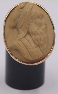 JEWELRY. 14kt Gold and Carved Lava Cameo Ring.