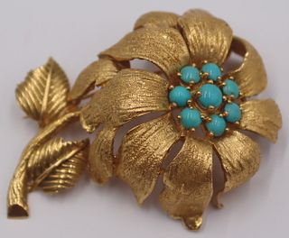 JEWELRY. J. Rossi 18kt Gold and Turquoise Brooch.