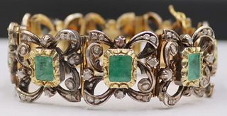 JEWELRY. Emerald, Diamond, and Silver-Topped 18kt