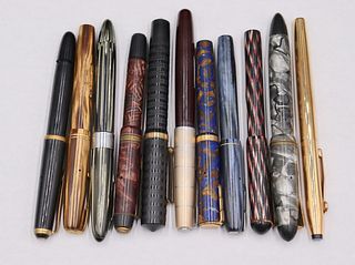 JEWELRY. (9) Vintage Fountain Pens with Gold Nibs