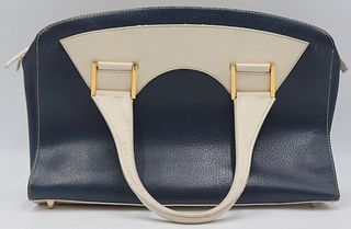 COUTURE. Fendi Blue and White Leather Bowler Bag.