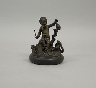 Bronze Sculpture, Seated Boy and Serpent.