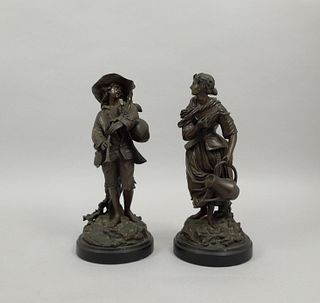 (2) E. Clavier Bronze Figures, Lady Gardener & Bagpipe Player.