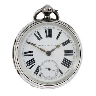An open face pocket watch. Silver case, hallmarked Chester 1895. Unsigned key wind full plate fusee
