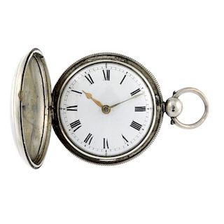 A silver open face pocket watch by Camm. Silver case with engraved case back, hallmarked London 1824