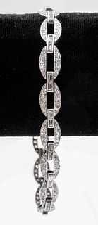Art Deco Platinum Diamond Pave Link Bracelet