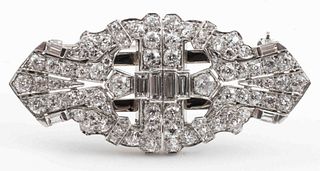 Art Deco Platinum Diamond Double Clip Brooch