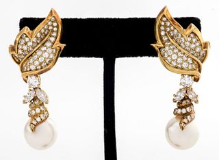 18K Gold 12mm South Sea Pearl Diamond Earrings