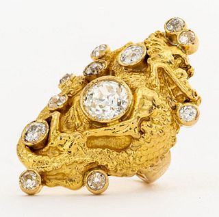 Estate 18K Yellow Gold Diamond Dragon Ring