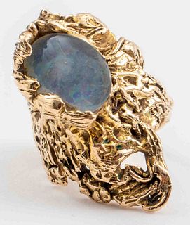 14K Yellow Gold Brutalist Opal Doublet Ring