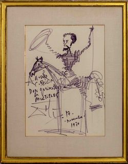 Salvador Dali Don Quixote Ink Drawing on Paper