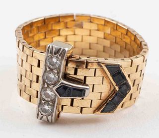 Tiffany & Co. 14K Diamond & Sapphire Buckle Ring