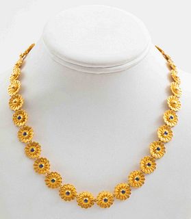 MMA 14K Yellow Gold Sapphire Flower Necklace