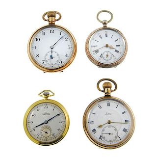A mixed group of pocket watches, to include five gold plated examples, four continental white metal
