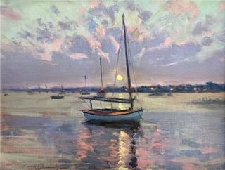 Louis Guarnaccia Oil on Linen "Nantucket Harbor at Sunrise"