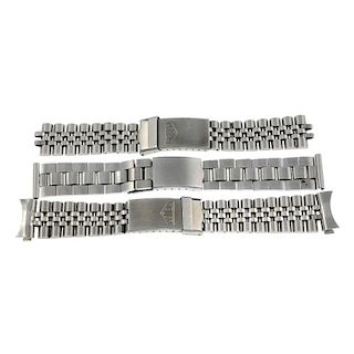HEUER - a pair of stainless steel watch bracelets. Together with an Excalibur watch bracelet. Recomm