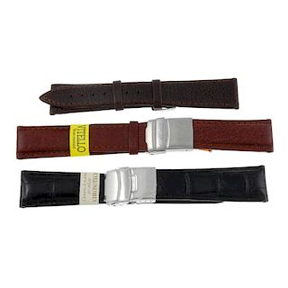 A selection of various black and brown watch straps. Approximately 100.  <br><br>A mixed selection o