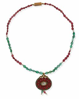An Indian gem-set and enamel necklace