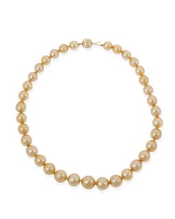 A single strand golden South Sea cultured pearl necklace