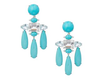 A pair of turquoise, aquamarine and diamond chandelier ear pendants