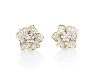 A pair of diamond flower earrings