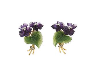A pair of Demner diamond and gem-set flower ear clips