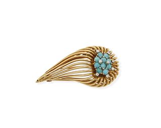 A Tiffany & Co. turquoise and diamond paisley brooch