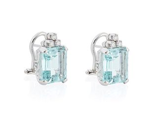 A pair of aquamarine and diamond ear clips