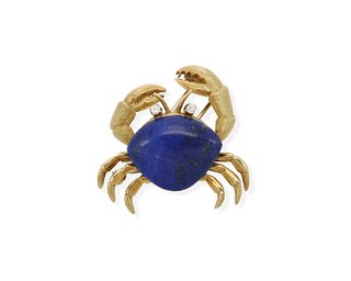 A lapis lazuli and diamond crab brooch
