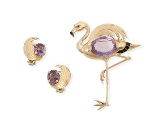 A set of amethyst flamingo jewelry