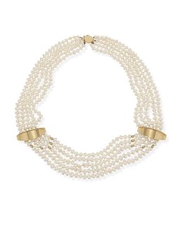 A freshwater pearl and gold necklace