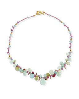 A ruby and gemstone bead necklace