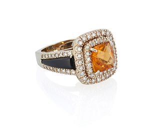A Tolle citrine, onyx and diamond ring