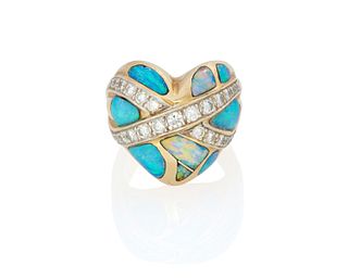 An opal and diamond heart ring