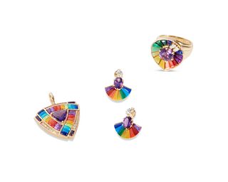 A suite of inlaid gemstone jewelry