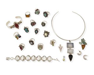 A mixed group of silver and set-stone jewelry