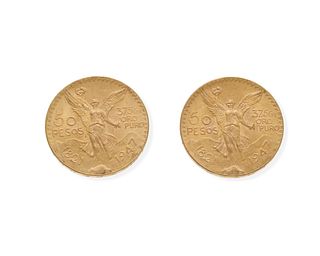 Two (2) Mexican 50 Peso Gold Centenario coins