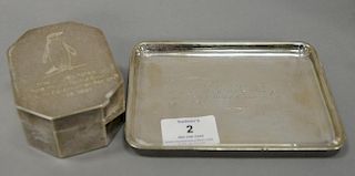 Two Tiffany & Co. sterling silver pieces including a box (lg. 3 3/4") and a small plate monogrammed. net weight 10.4 t oz.