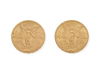 Two (2) Mexican 50 Peso Gold Centenario coins