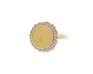 A 1912 Indian Head gold coin and diamond ring