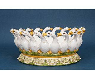 LARGE FAIENCE DUCK BOWL
