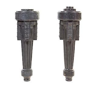A Pair of Prairie School Iron Single-Light Sconces, from the Wrigley Chewing Gum Factory, Height 34 x width 13 inches.