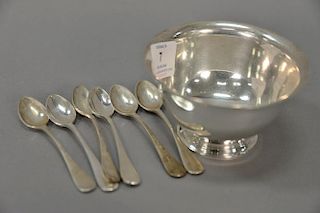 Tiffany & Co. sterling bowl and six Tiffany sterling demitasse spoons. 7.6 t oz.