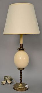 Ostrich egg lamp with heavy brass candlestick form, possibly Jansen or Stiffel. ht. 24 1/2 in.