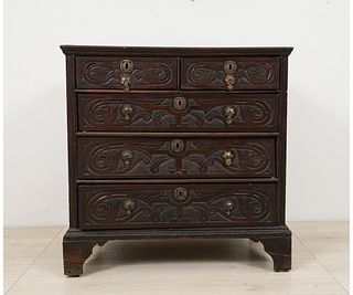 JACOBEAN STYLE OAK CHEST OF DRAWERS