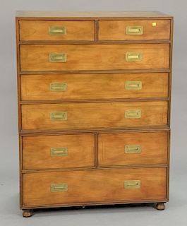 Baker Campaign style chest in two parts. ht. 50 in.; wd. 38 in.; dp. 19 in.