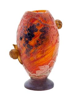 A Daum Cameo and Applied Glass Vase, Height 7 1/4 inches.