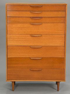Harvey Probber eight drawer highboy. ht. 54 in.; wd. 36 in.; dp. 18 in.