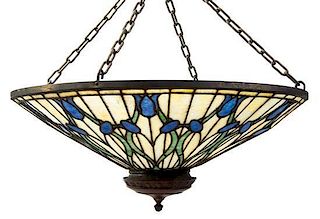 An American Arts and Crafts Leaded Glass Shade, Diameter 31 inches.