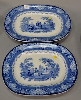 Pair of Doulton Wattau flow blue platters. lg. 15 in. & 17 in.